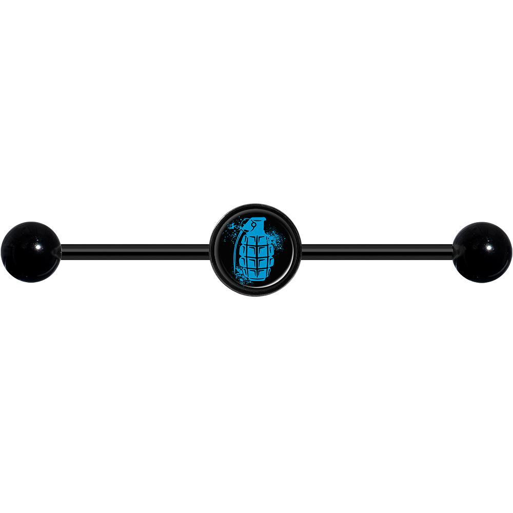 14G Blue Grenade Black Industrial Barbell 37mm