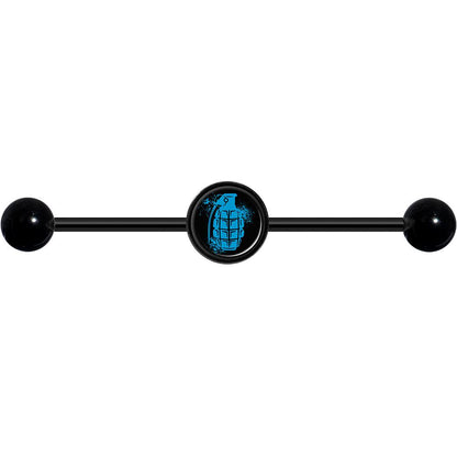 14G Blue Grenade Black Industrial Barbell 37mm