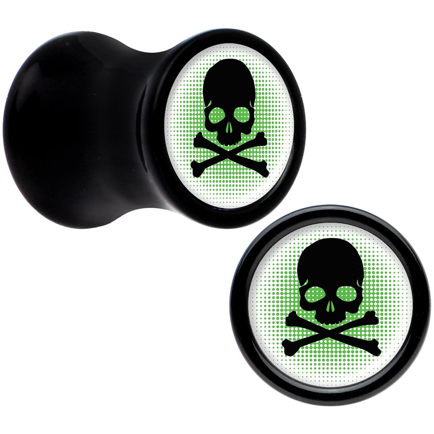 Black Acrylic Green Black Skull Saddle Plug Set 2G