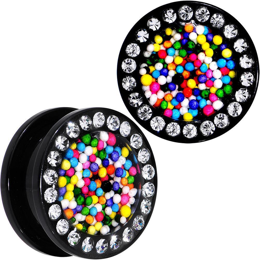 Handcrafted Clear CZ Black Acrylic Sprinkles Screw Fit Plug Set Available in Sizes 00G to 20mm
