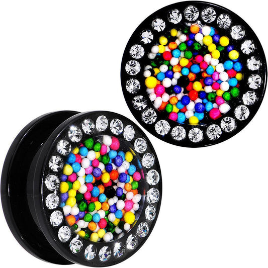 Handcrafted Clear CZ Black Acrylic Sprinkles Screw Fit Plug Set Available in Sizes 00G to 20mm