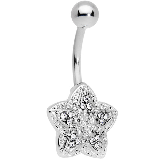 Clear Gem Encrusted Chunky Star Belly Ring