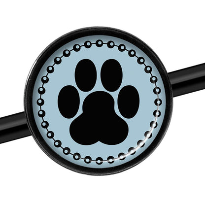 14G Black on Blue Paw Print Black Industrial Barbell 37mm