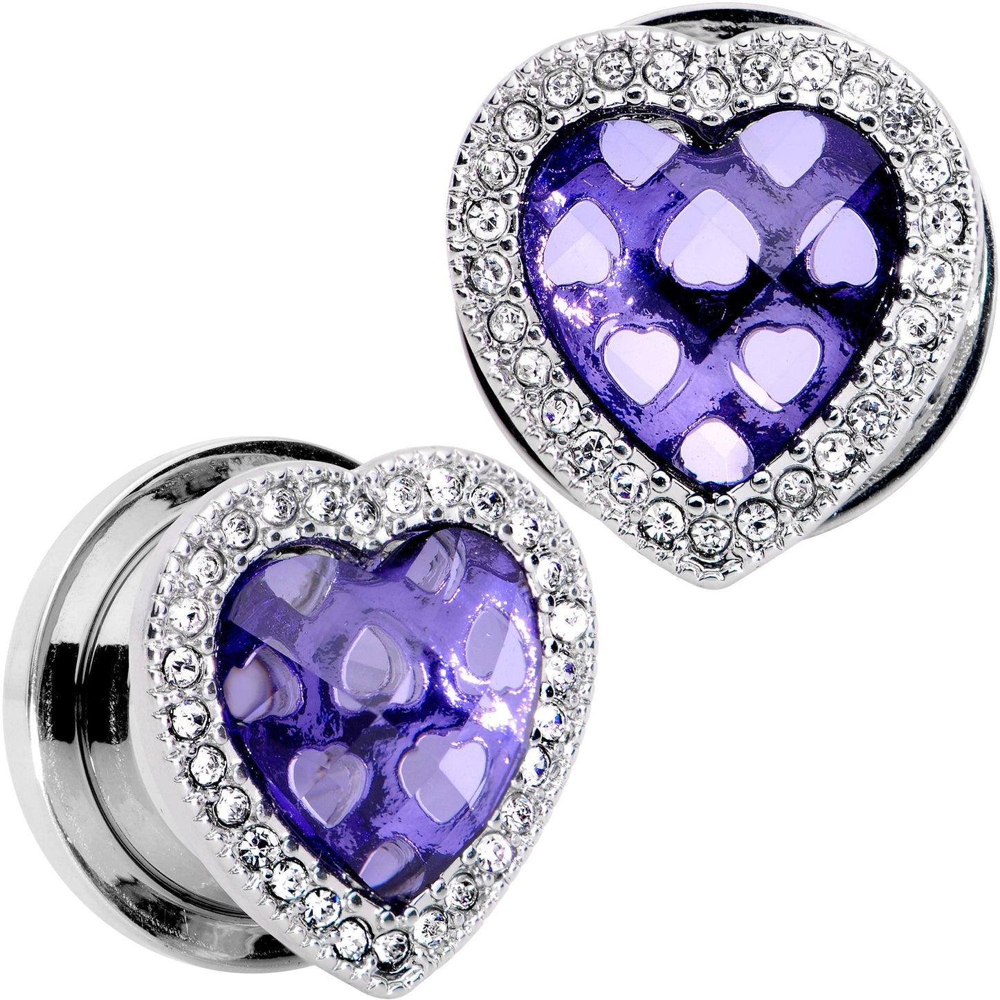 Clear Purple Gem Hug Your Heart Screw Fit Plug Set 6mm to 22mm