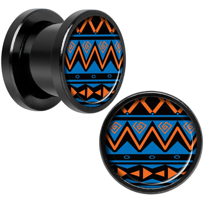 Blue Orange Tribal Print Black Anodized Screw Fit Plug Set 00G