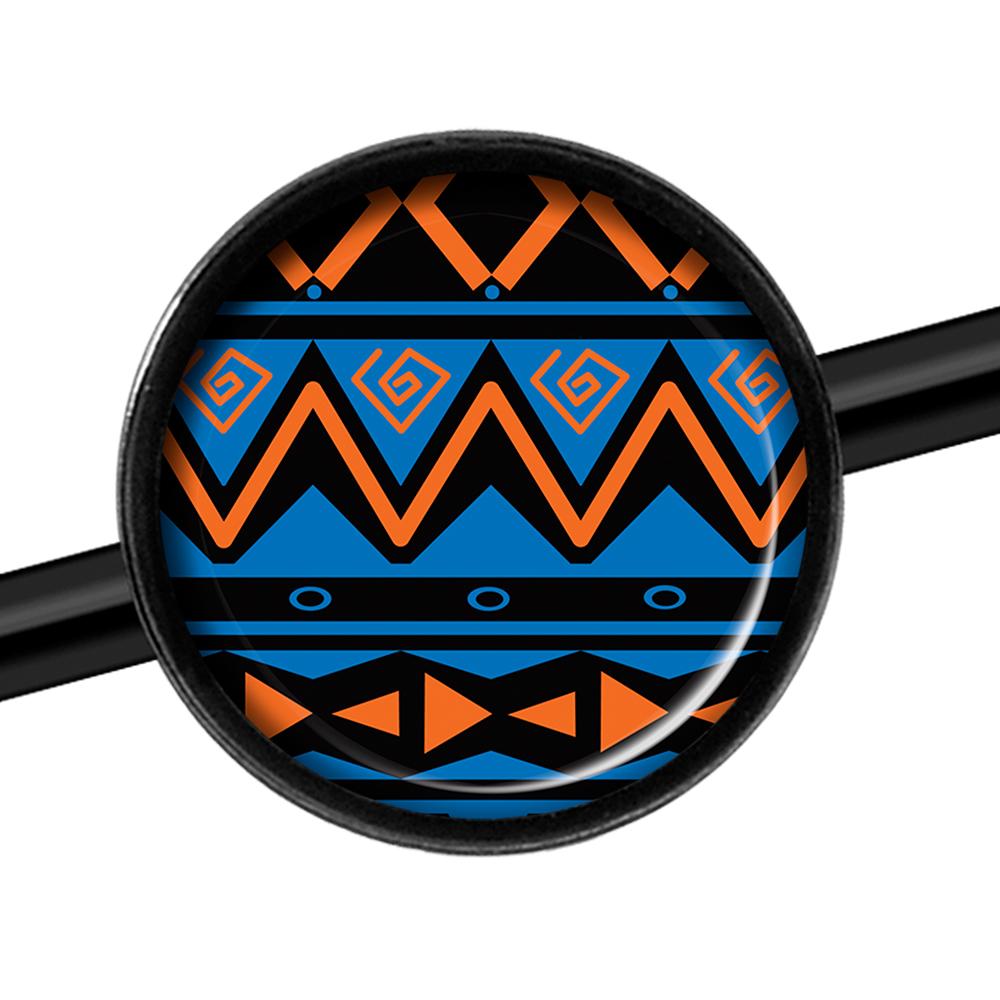 14G Blue Orange Tribal Print Black Industrial Barbell 37mm