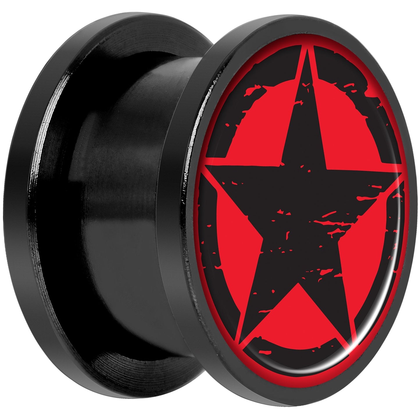 Black Red Distressed Star Black Anodized Screw Fit Plug Set 9/16