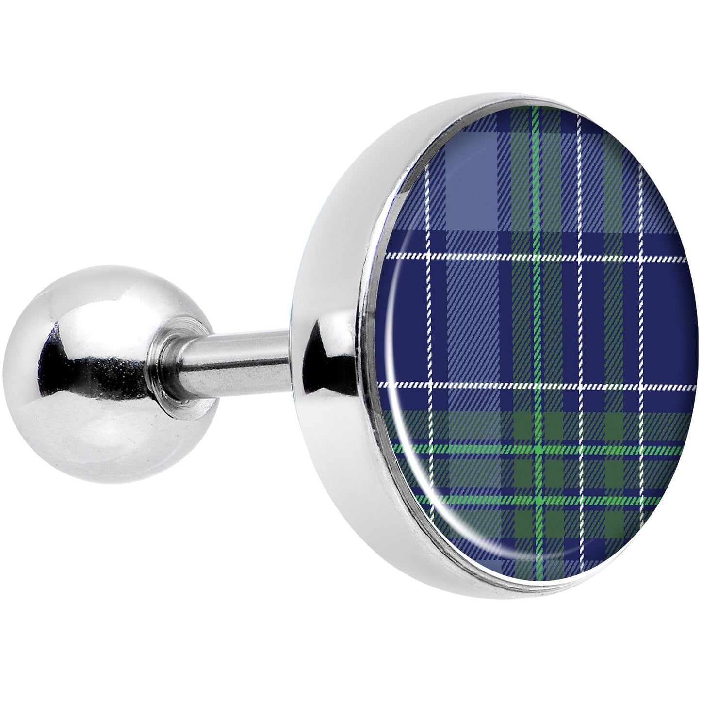 16G 1/4 Holiday Blue Green Plaid Tragus Cartilage Earring