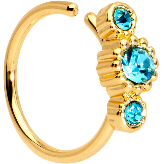 20G 5/16 Aqua CZ Gold Tone Fashion Fusion Seamless Circular Ring