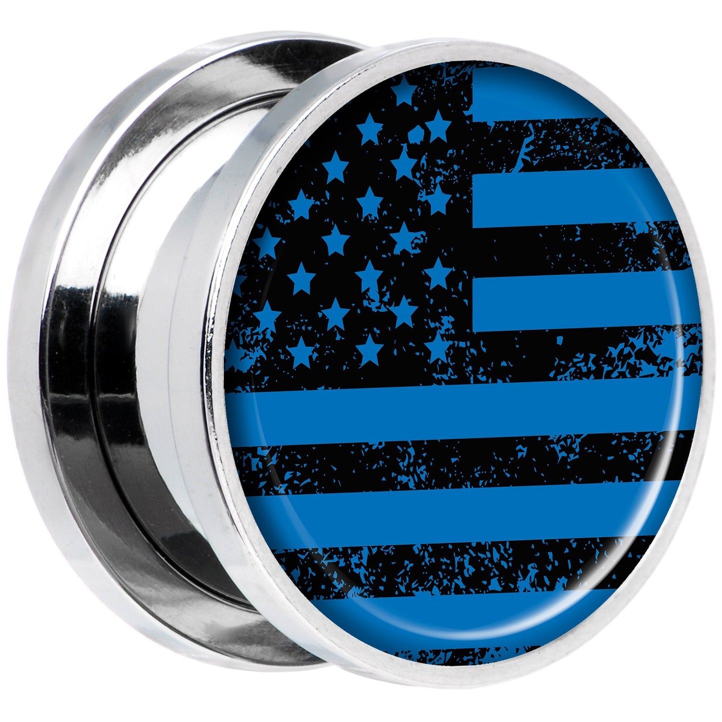 Blue American Flag Steel Screw Fit Plug Set 5/8