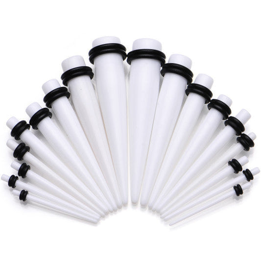 14 to 00G 18 Piece White Acrylic Ear Stretching Taper Kit Set