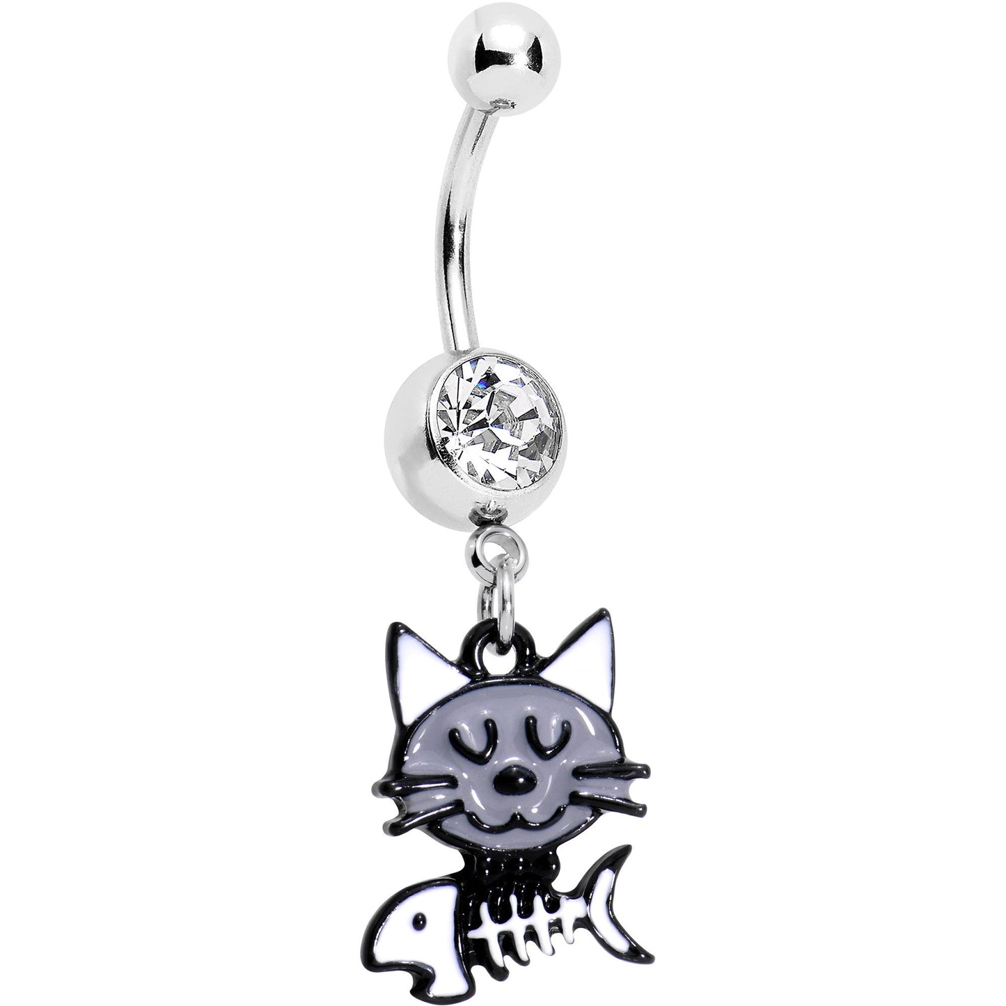 Clear Gem Farewell Fish Cool Kitty Cat Dangle Belly Ring