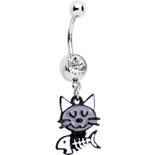 Clear Gem Farewell Fish Cool Kitty Cat Dangle Belly Ring