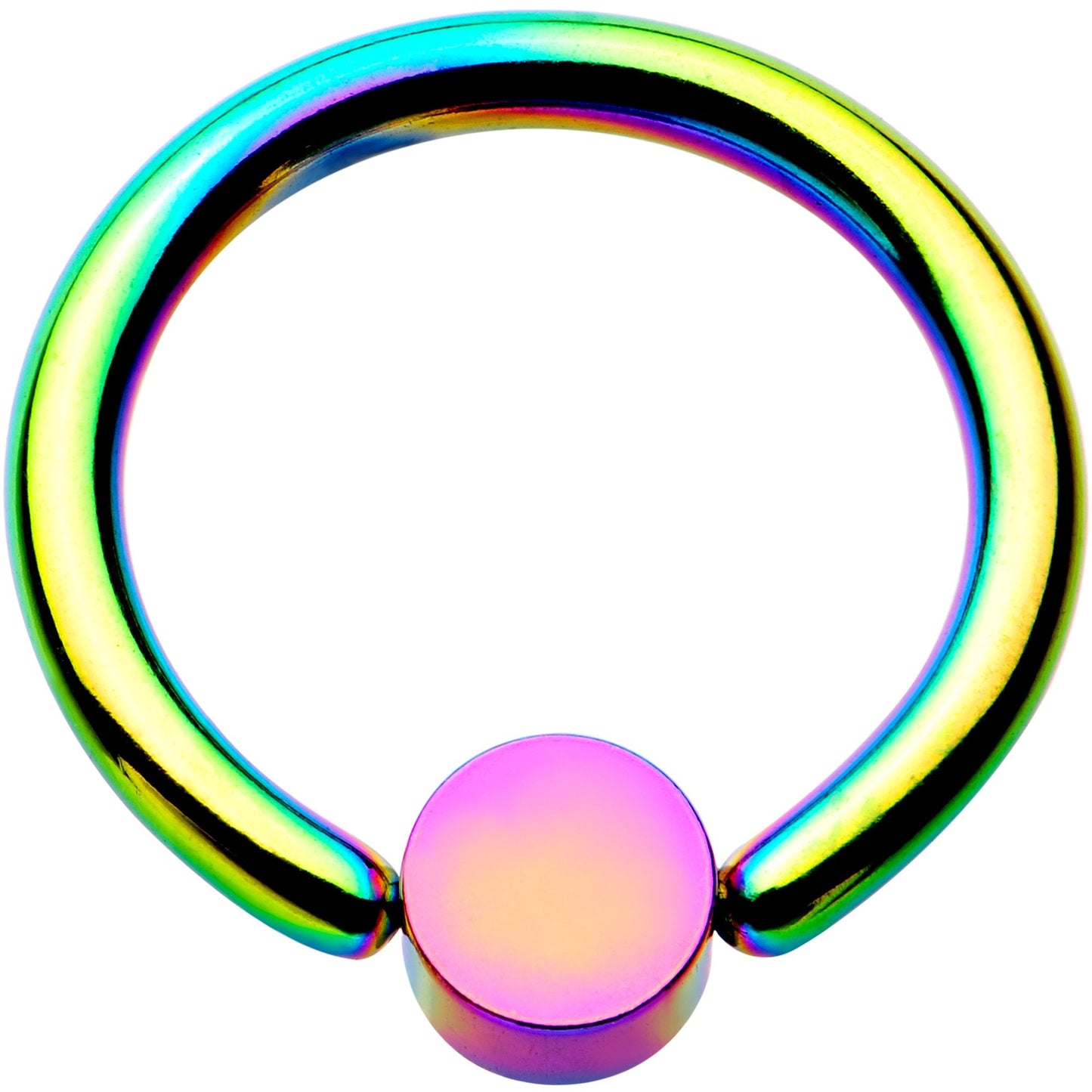 14G 3/8 Clear Gem 4mm Disc Rainbow IP BCR Captive Ring