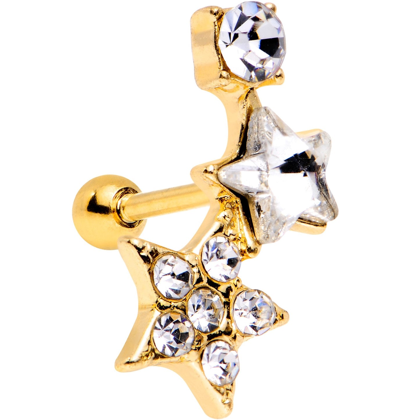 18G 1/4 Clear Gem Star Gold Plated Cartilage Tragus Earring