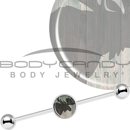 14G Holiday Rustic Wood Moose Industrial Barbell 37mm