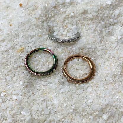 16G 5/16 Clear CZ Gem Stainless Steel Hinged Segment Ring