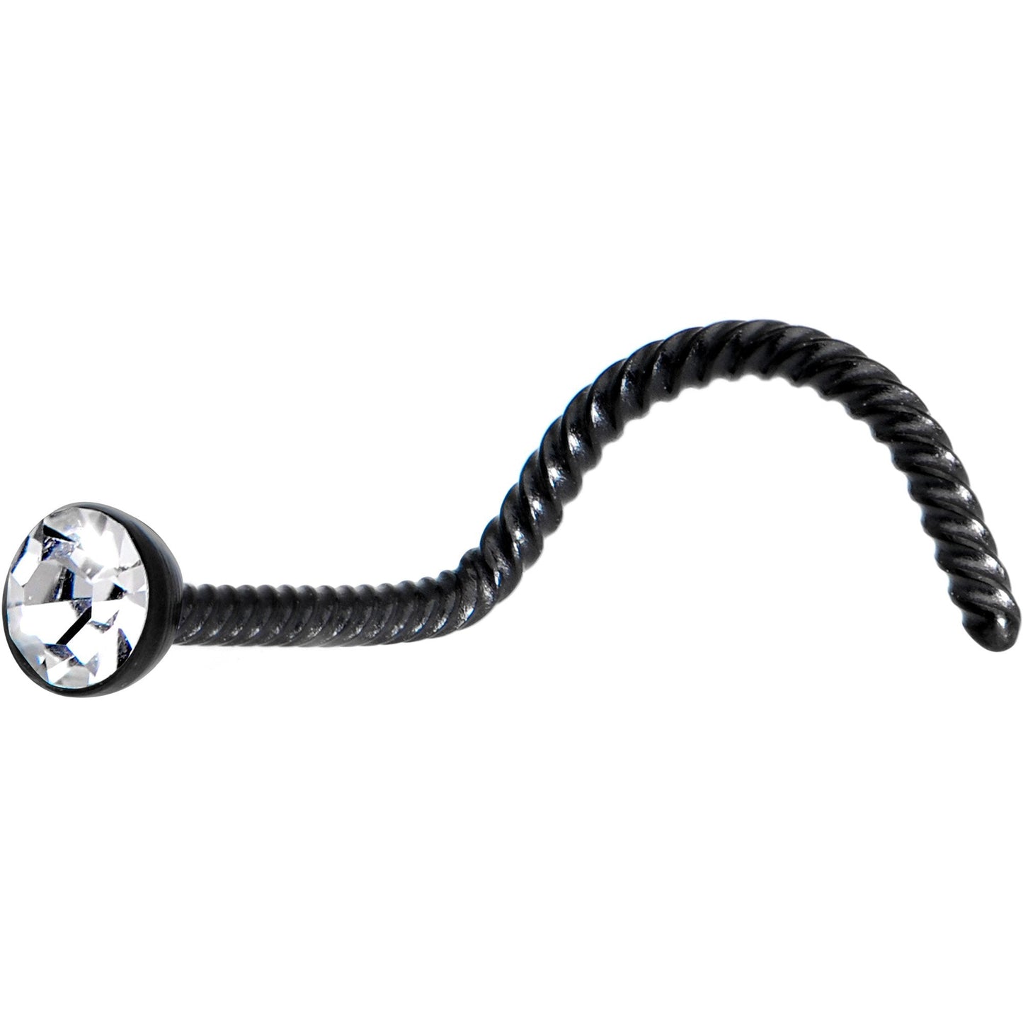 Clear 2mm Gem Inlay Black IP Twisted Left Nose Screw