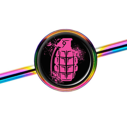 14G Pink Grenade Rainbow Industrial Barbell 37mm
