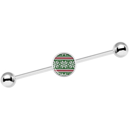 14G Green Red Christmas Sweater Industrial Barbell 37mm