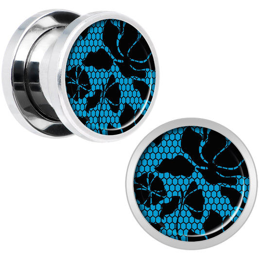 Blue Floral Lace Steel Screw Fit Plug Set 00G