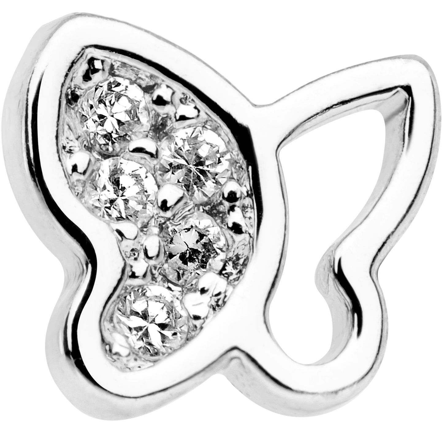 20G 1/4 Clear CZ Gem Butterfly L Shaped Nose Ring