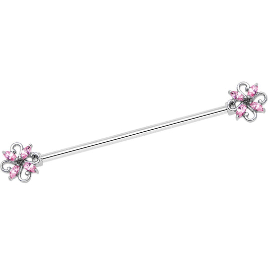 14G Pink Gem Windmill Flower Industrial Barbell 38mm