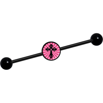 14G Pink Black Radiant Cross Black Industrial Barbell 37mm