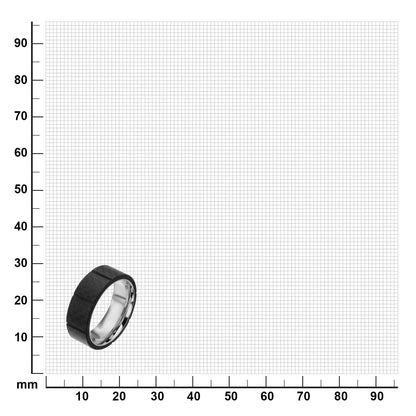 Mens Solid Carbon Fiber Ridged Stainless Steel Ring
