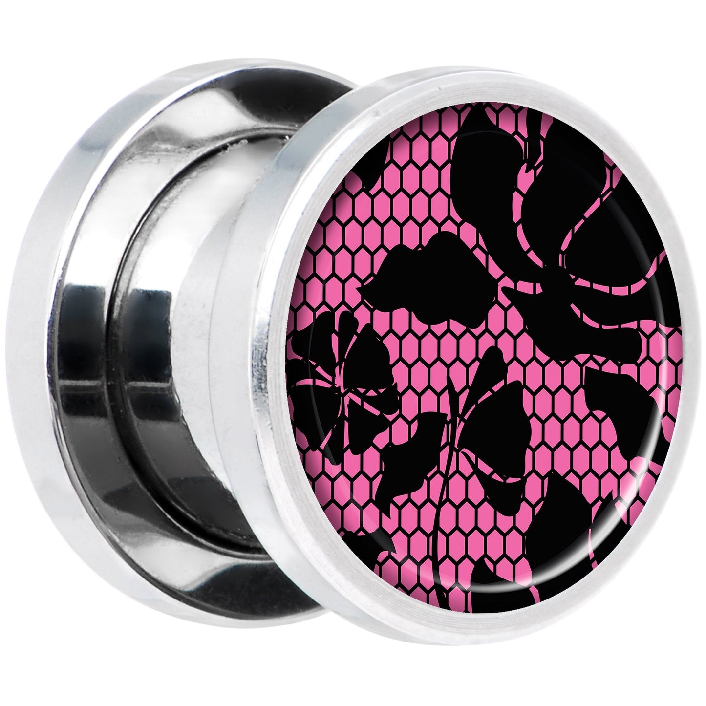 Pink Floral Lace Steel Screw Fit Plug Set 00G