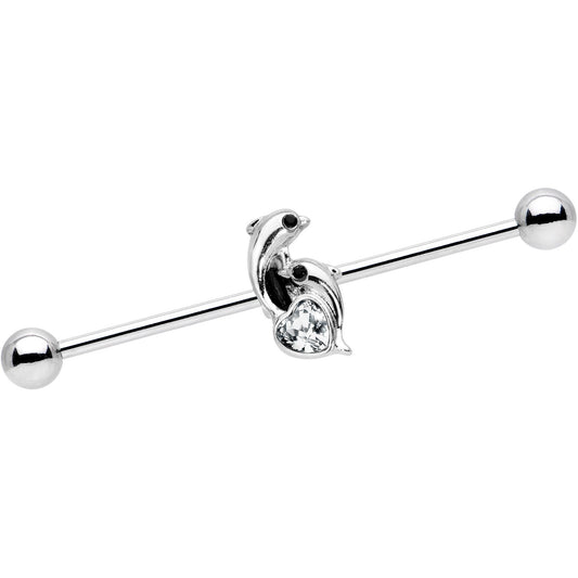 14G Clear Gem Dolphin Lovers Industrial Barbell 38mm