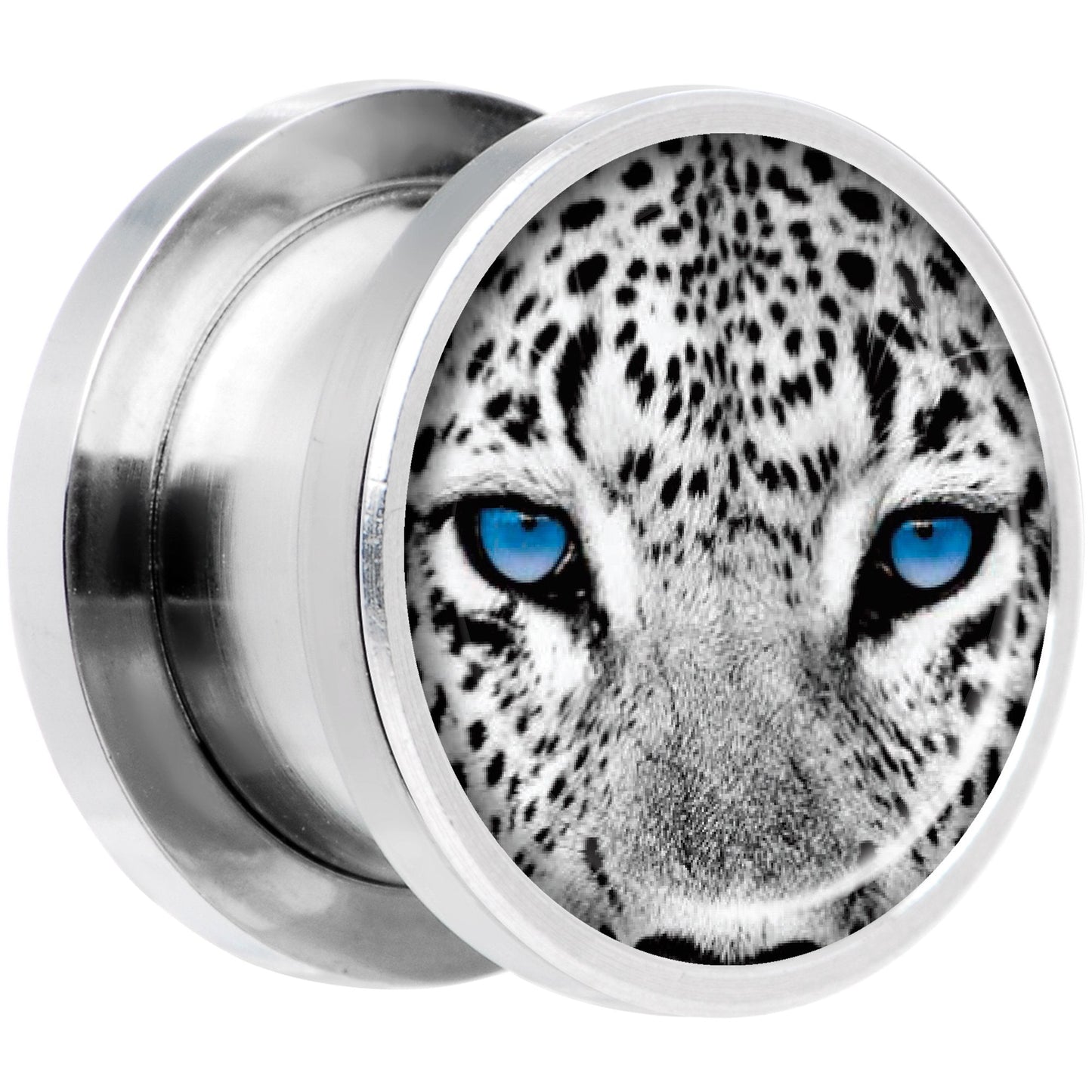 Black White Leopard Eyes Steel Screw Fit Plug Set 1/2