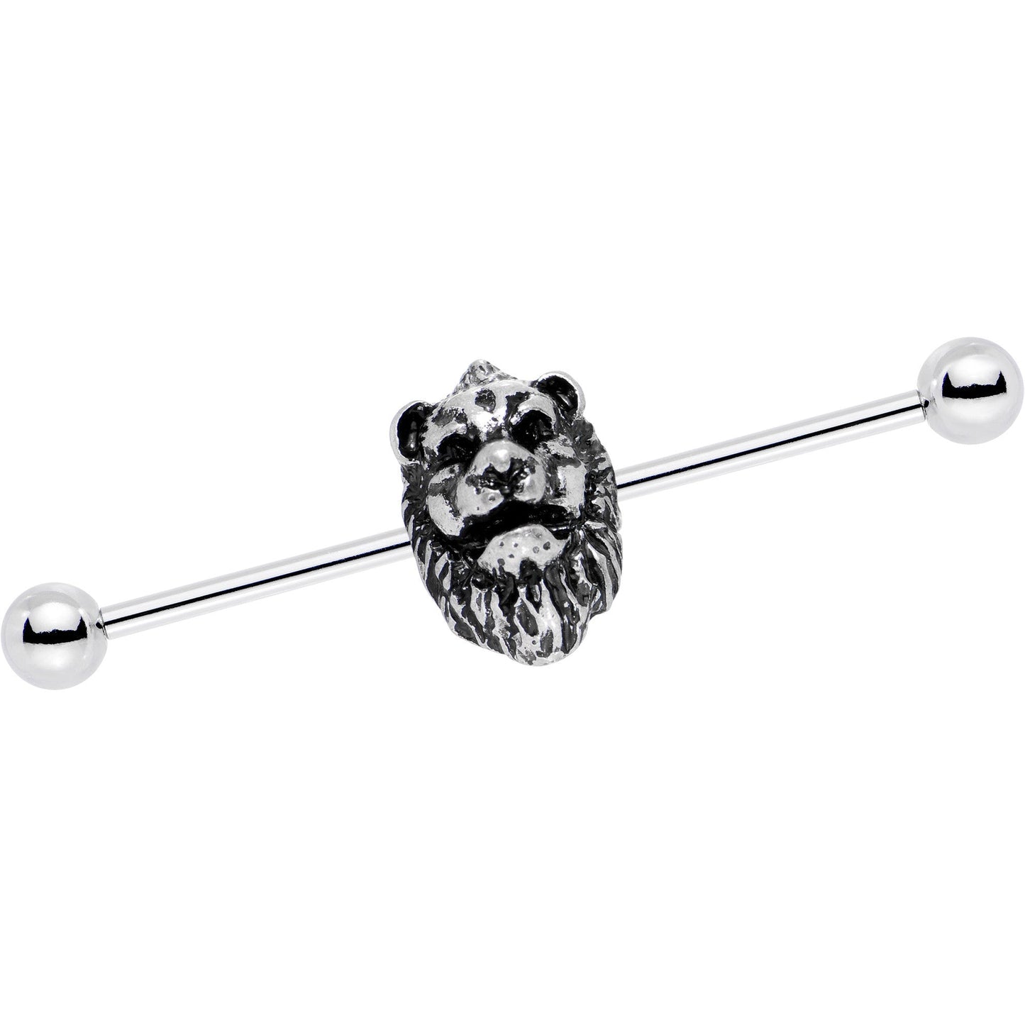 14G Fearsome Roaring Lion Charm Industrial Barbell 38mm