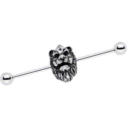 14G Fearsome Roaring Lion Charm Industrial Barbell 38mm