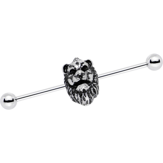 14G Fearsome Roaring Lion Charm Industrial Barbell 38mm