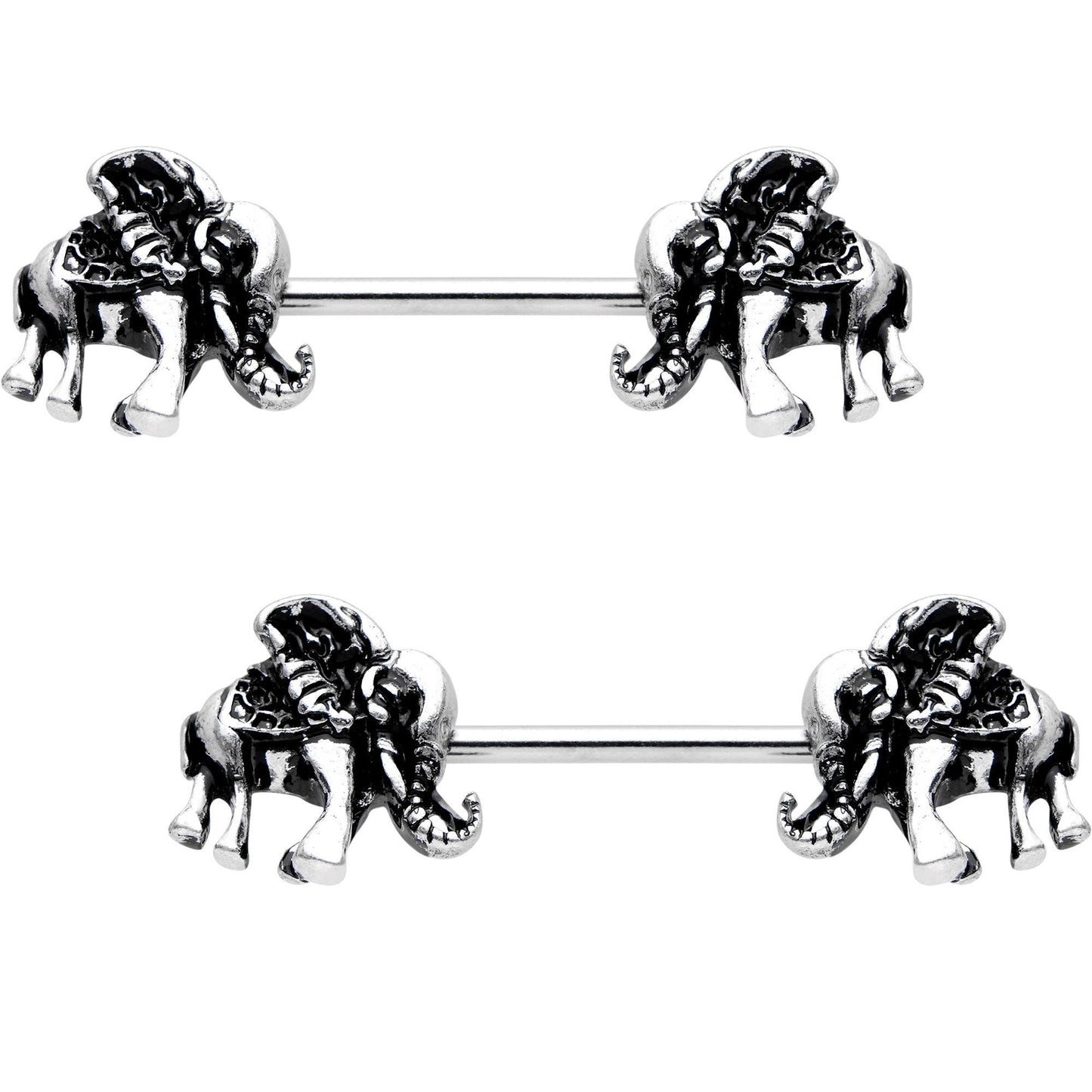 14G 5/8 Resting Elephant Barbell Nipple Ring Set