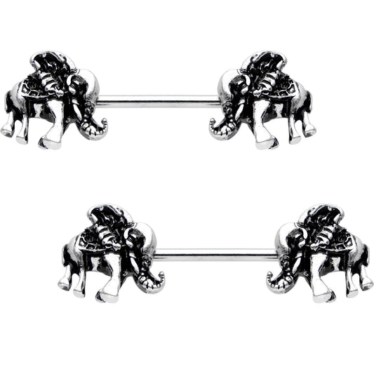 14G 5/8 Resting Elephant Barbell Nipple Ring Set