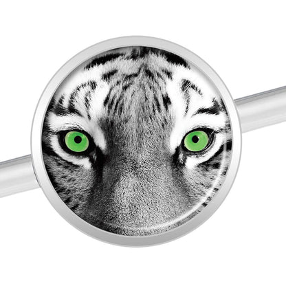 14G Black White Tiger Eyes Industrial Barbell 37mm