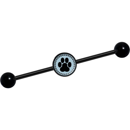 14G Black on Blue Paw Print Black Industrial Barbell 37mm