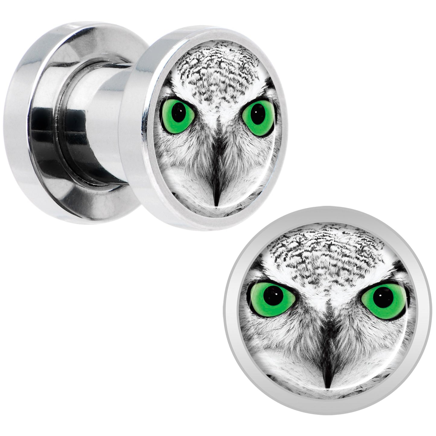 Black White Owl Steel Screw Fit Plug Set 2G