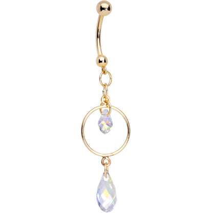 14K Gold Reversible Dangle Belly Ring Created with Crystals