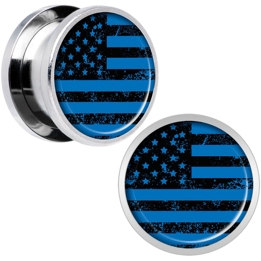 Blue American Flag Steel Screw Fit Plug Set 9/16