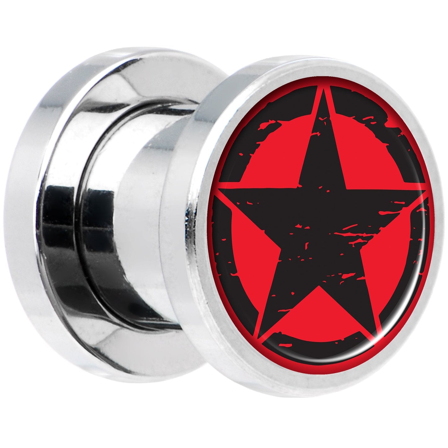 Black Red Distressed Star Steel Screw Fit Plug Set 0G