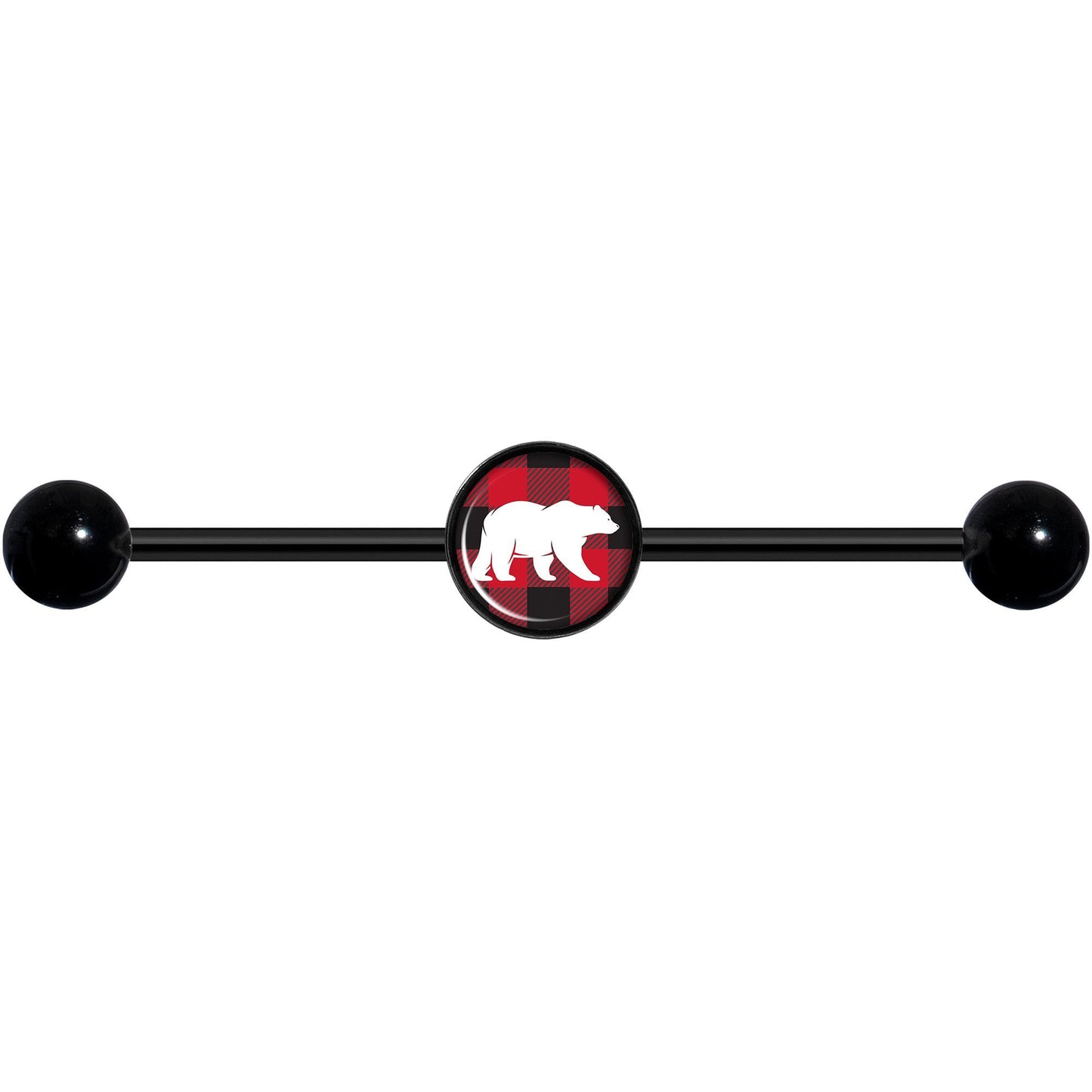 14G Red Black Plaid Polar Bear Black Industrial Barbell 37mm