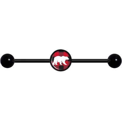 14G Red Black Plaid Polar Bear Black Industrial Barbell 37mm