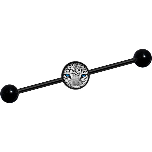 14G Black White Leopard Eyes Black Industrial Barbell 37mm