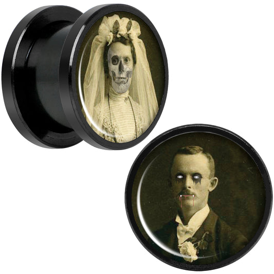 Undead Bride and Groom Halloween Black Anodized Plug Set 1/2