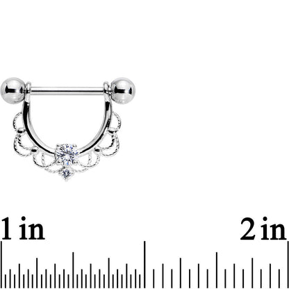 9/16 Clear CZ Gem Flourish Dangle Nipple Barbell Set