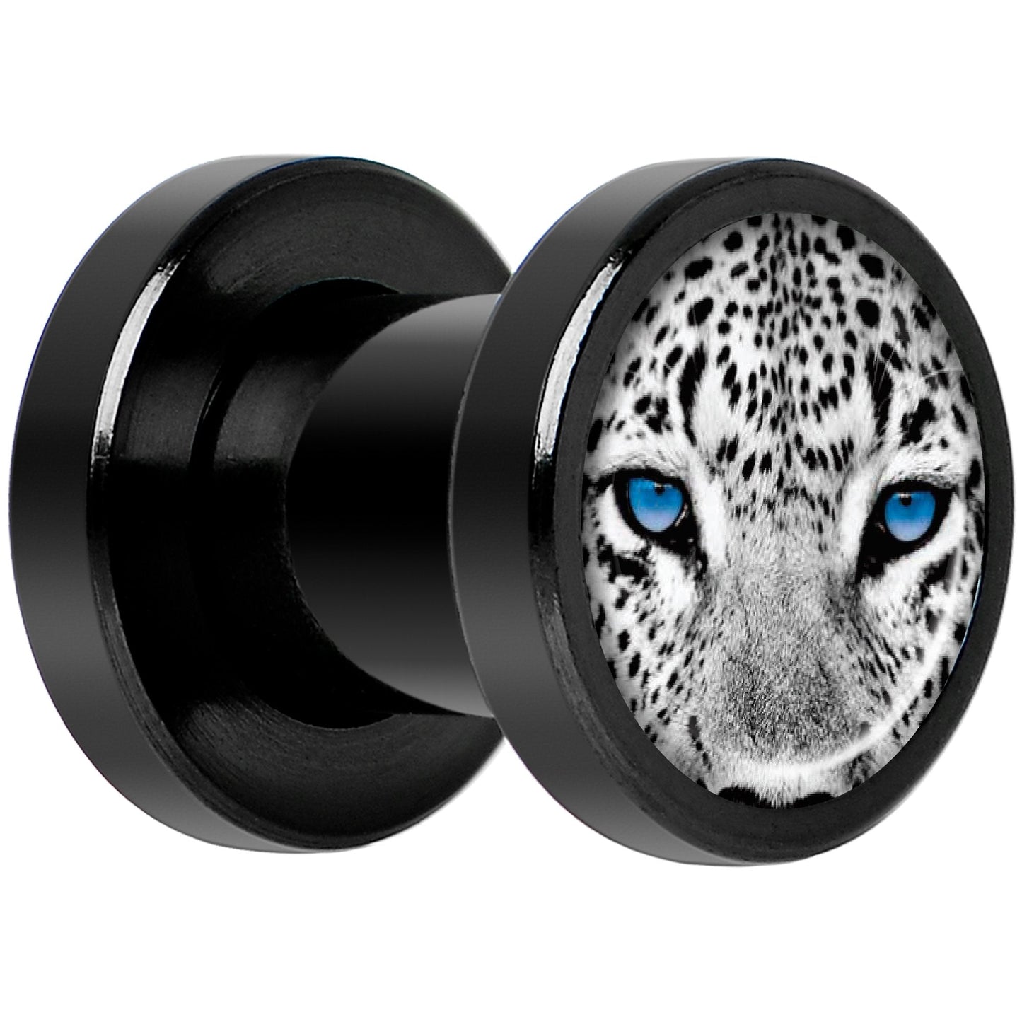 Black White Leopard Eyes Black Anodized Screw Fit Plug Set 2G