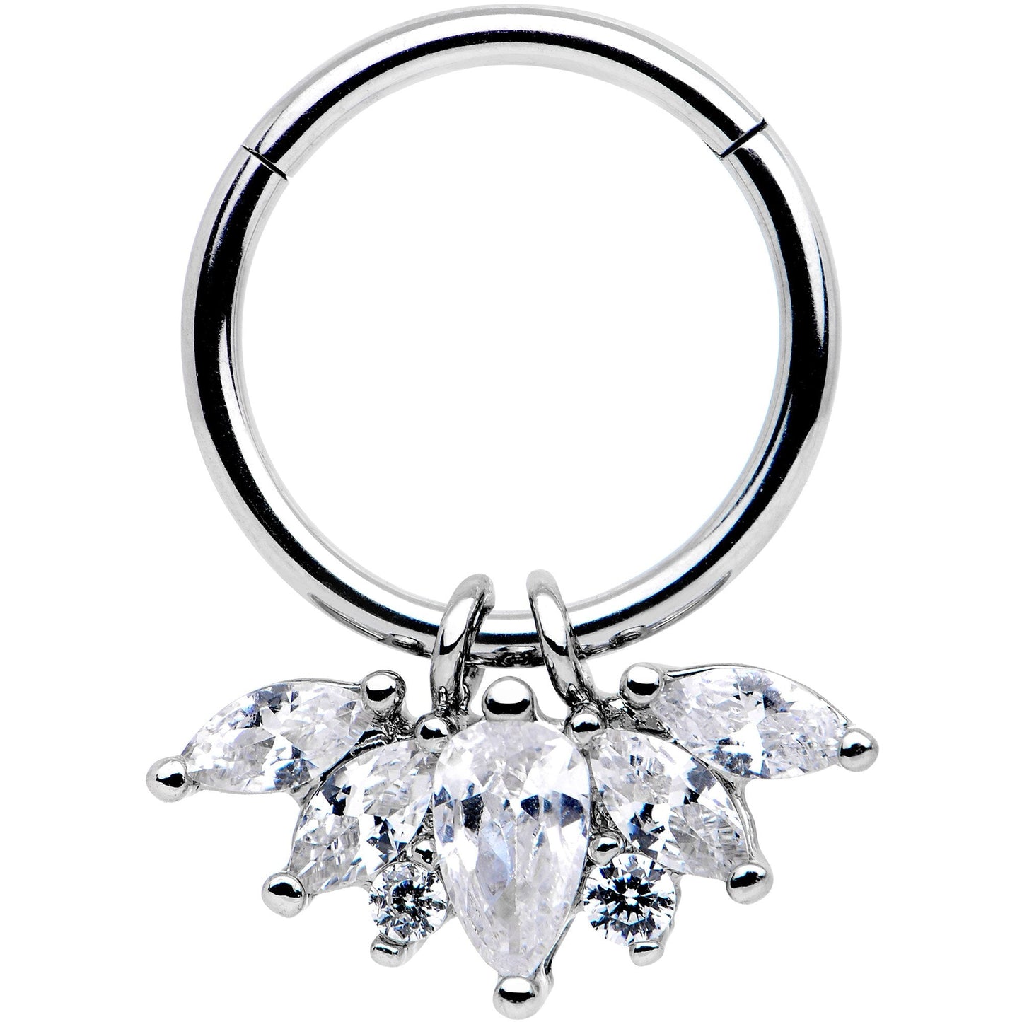 16G 3/8 Clear Gem Blooming Hinged Segment Ring